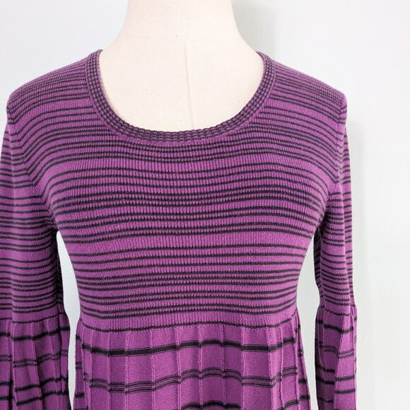 Y2K Style & Co Babydoll Top Sweater PM Purple Black Stripe Elena 2010s Rib Knit - Picture 6 of 9